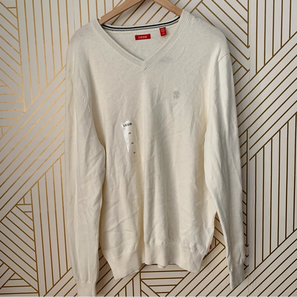 IZOD NWT 100% Cotton V-Neck V neck Sweater cream colored L